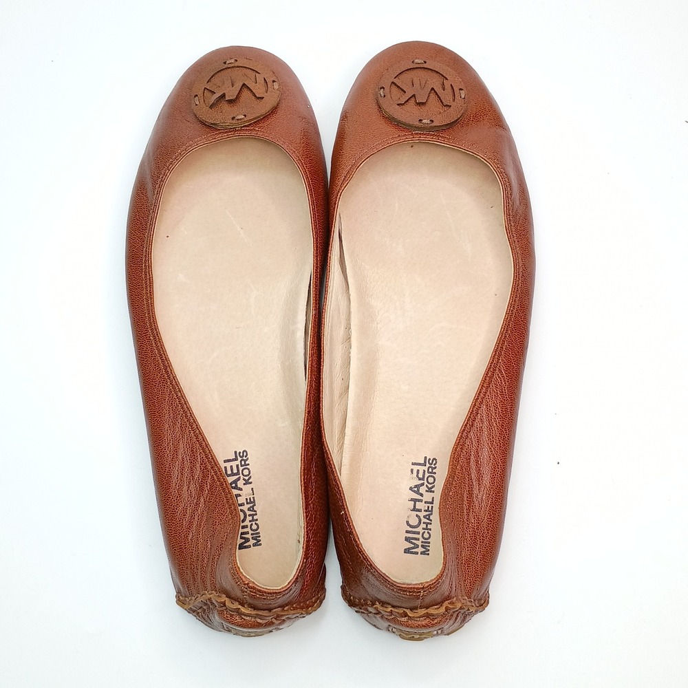 Michael Kors Fulton Moc Ballet Flats Brown Leather Logo Medallion Shoes 10M - Picture 6 of 9